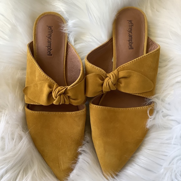 Jeffrey Campbell Gold Suede Slides with Bows - Picture 2 of 4